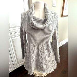 Style & CoSize XL Long Sleeve Cowl Neck Sweater in Light Grey with Silver Thread
